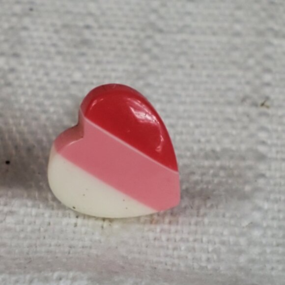 Tiny Pink Stripe White Heart Post Stud Earrings - Picture 2 of 6